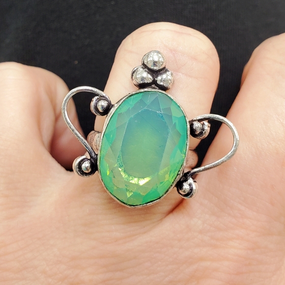 New Milky Green Fire Opal 925 Silver Ring. - Picture 4 of 12